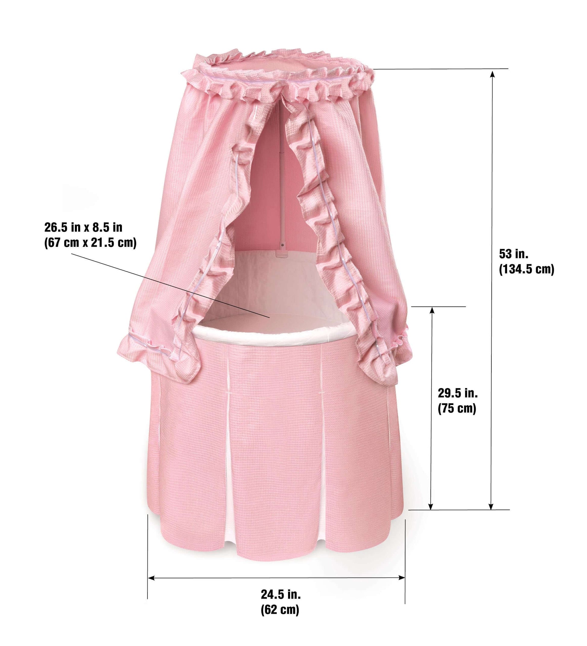 Empress Round Baby Bassinet with Canopy - Dimension Image of Empress Round Baby Bassinet with Canopy Pink