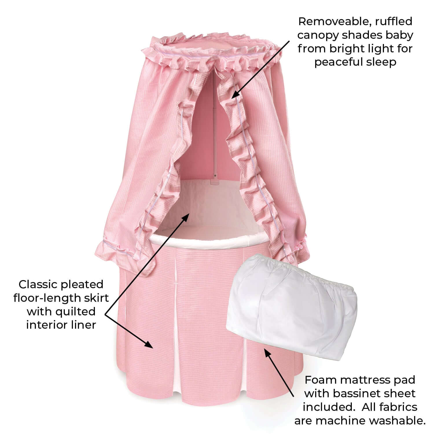 Empress Round Baby Bassinet with Canopy - Feature Image of Empress Round Baby Bassinet with Canopy Pink