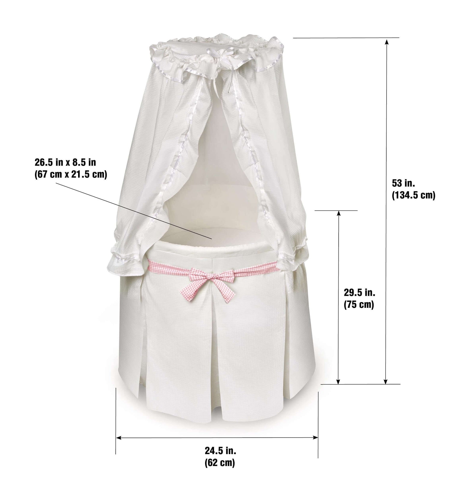 Empress Round Baby Bassinet with Canopy - Dimension Image of Empress Round Baby Bassinet with Canopy White