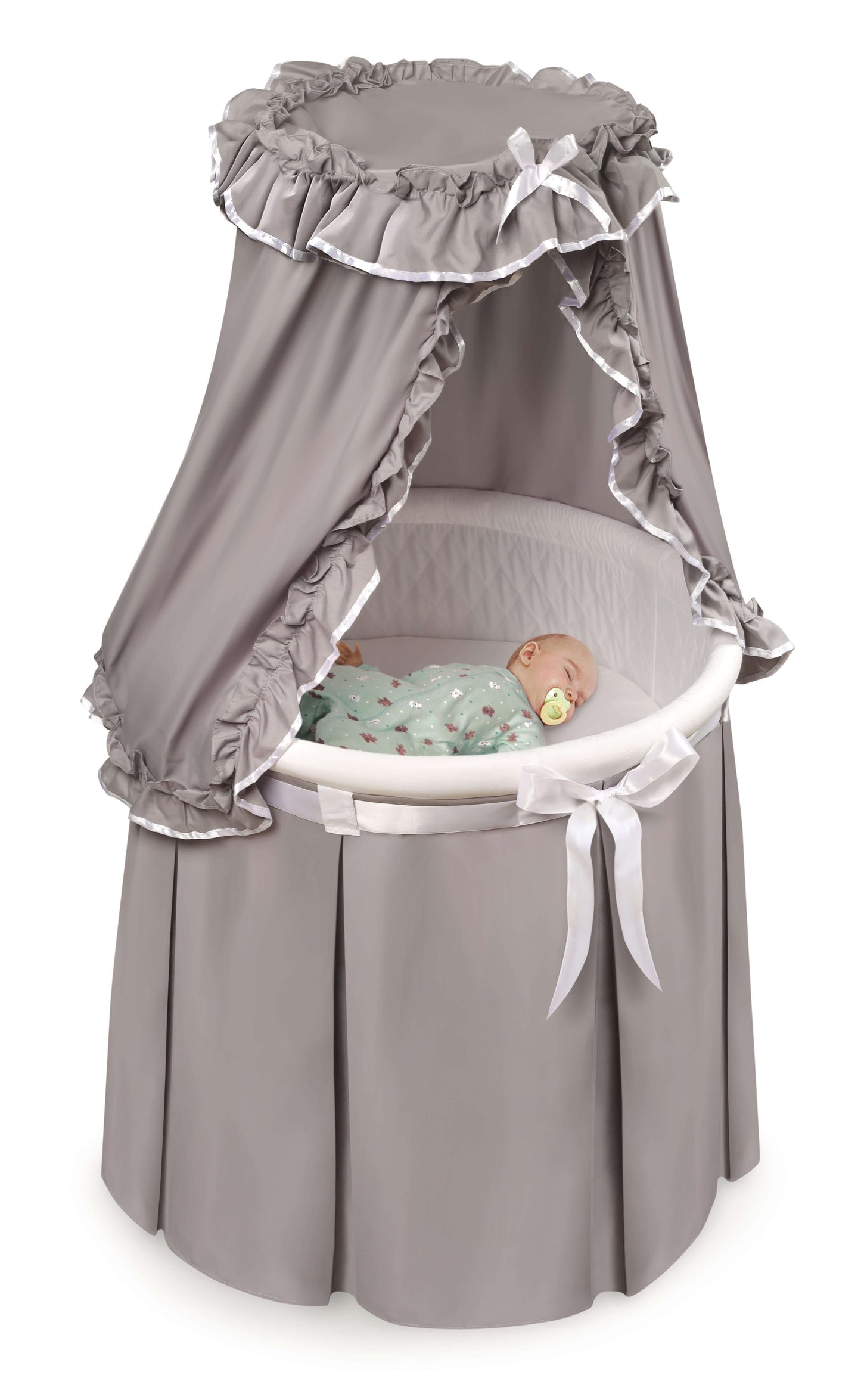 Empress Round Baby Bassinet with Canopy - Inclined Side View of Empress Round Baby Bassinet with Canopy Multi Tone Gray