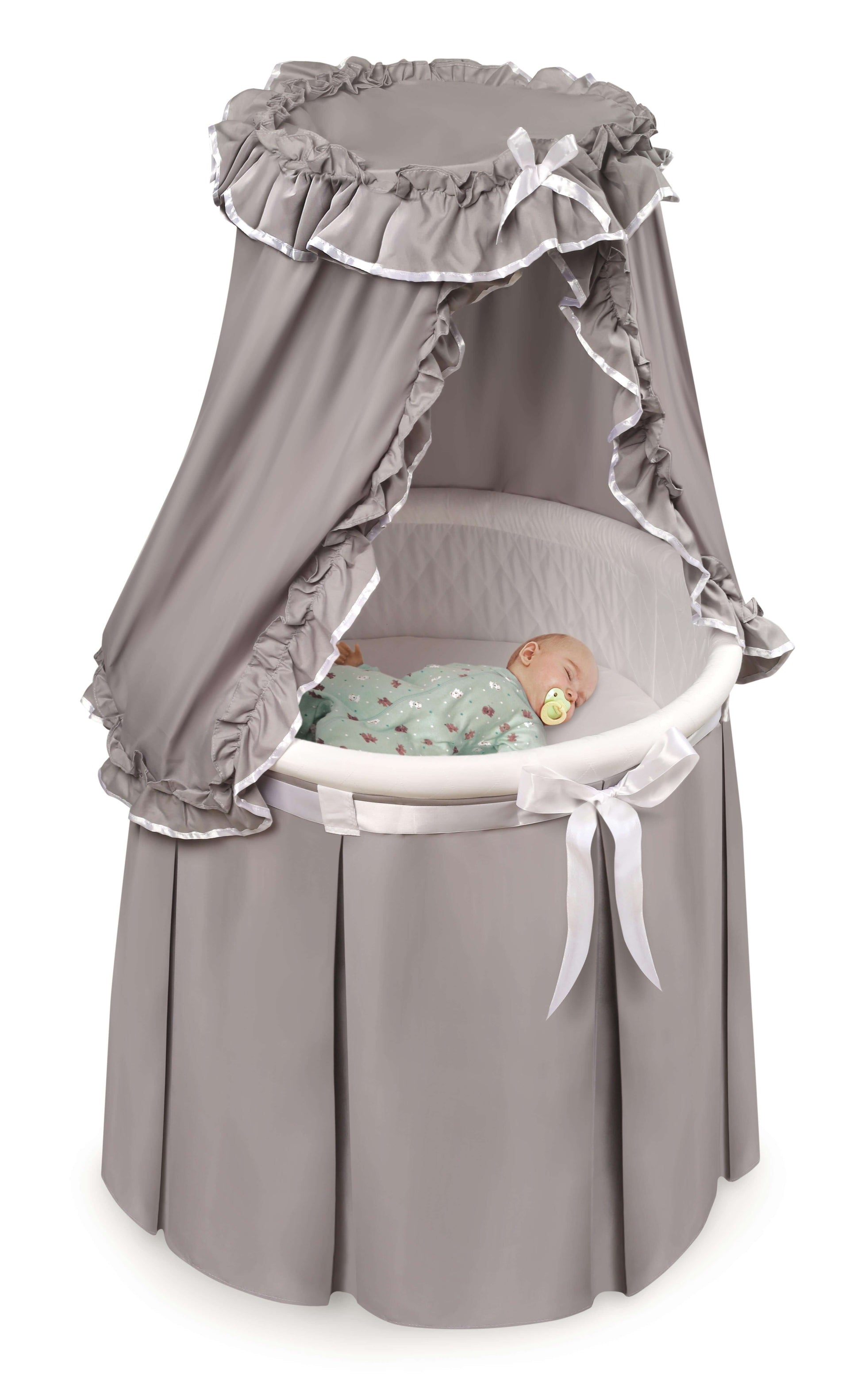 Empress Round Baby Bassinet with Canopy - Inclined Side View of Empress Round Baby Bassinet with Canopy Multi Tone Gray