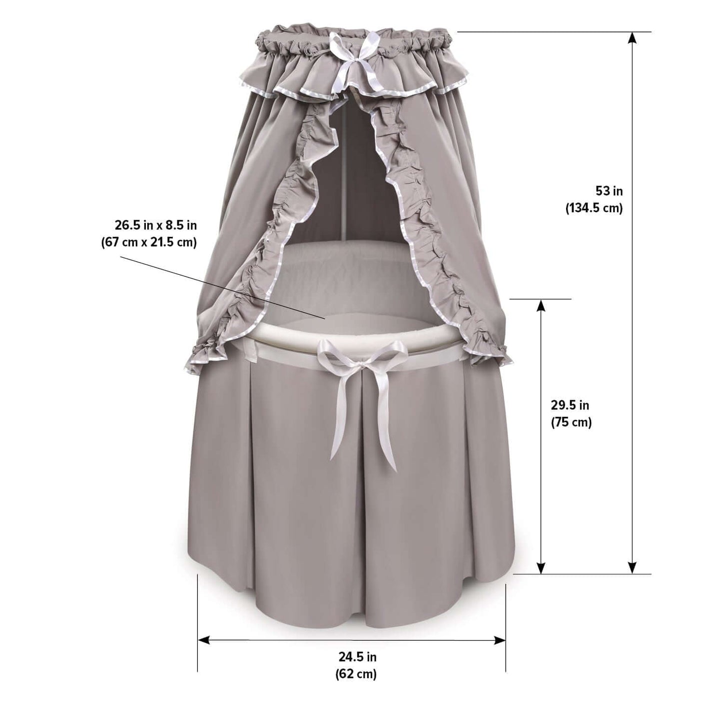 Empress Round Baby Bassinet with Canopy - Dimension Image of Empress Round Baby Bassinet with Canopy Multi Tone Gray