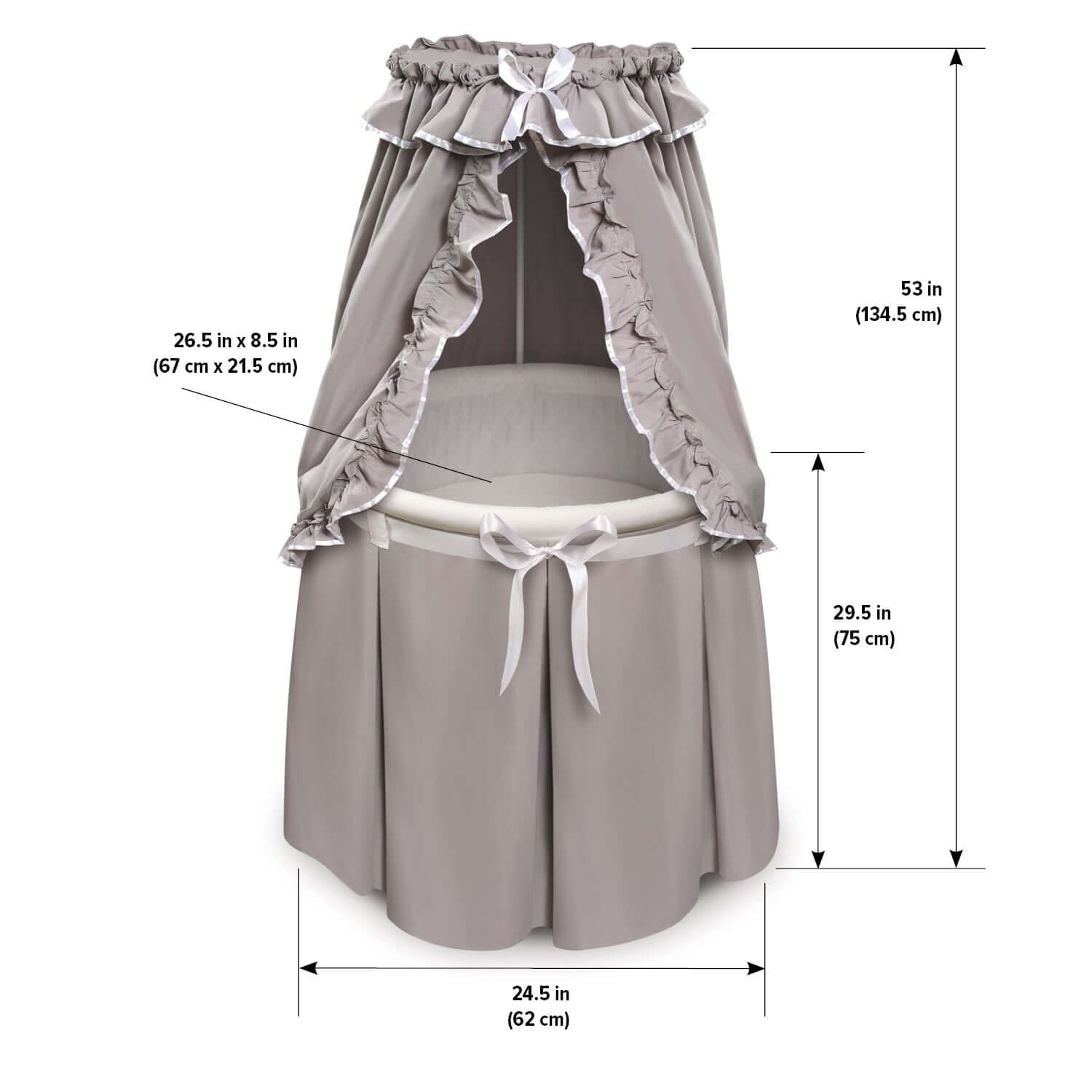 Empress Round Baby Bassinet with Canopy - Dimension Image of Empress Round Baby Bassinet with Canopy Multi Tone Gray