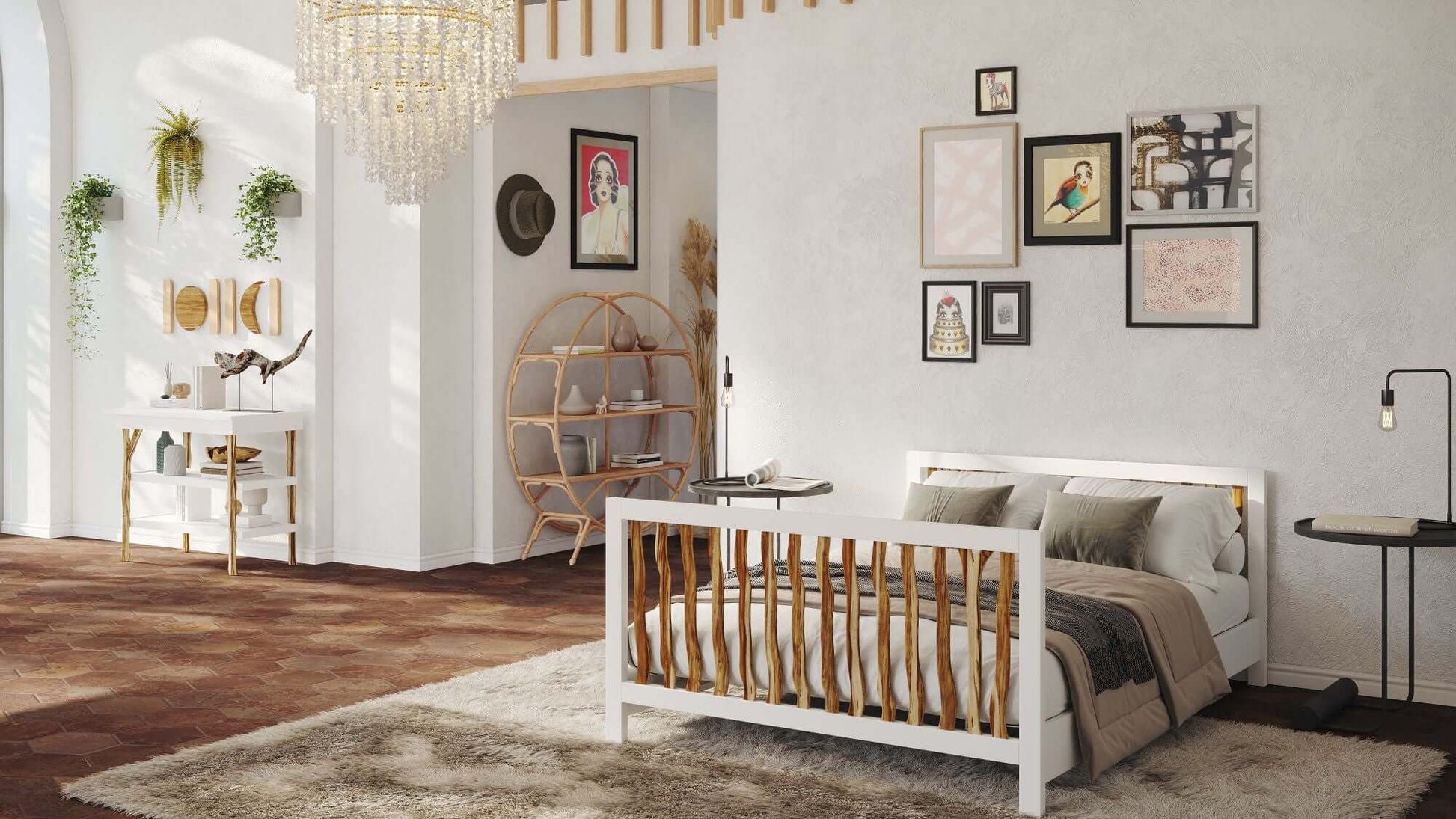 Branch Open Shelf Changing Table - Lifestyle Image of Open Shelf Changing Table Snow White With Other Branch Products