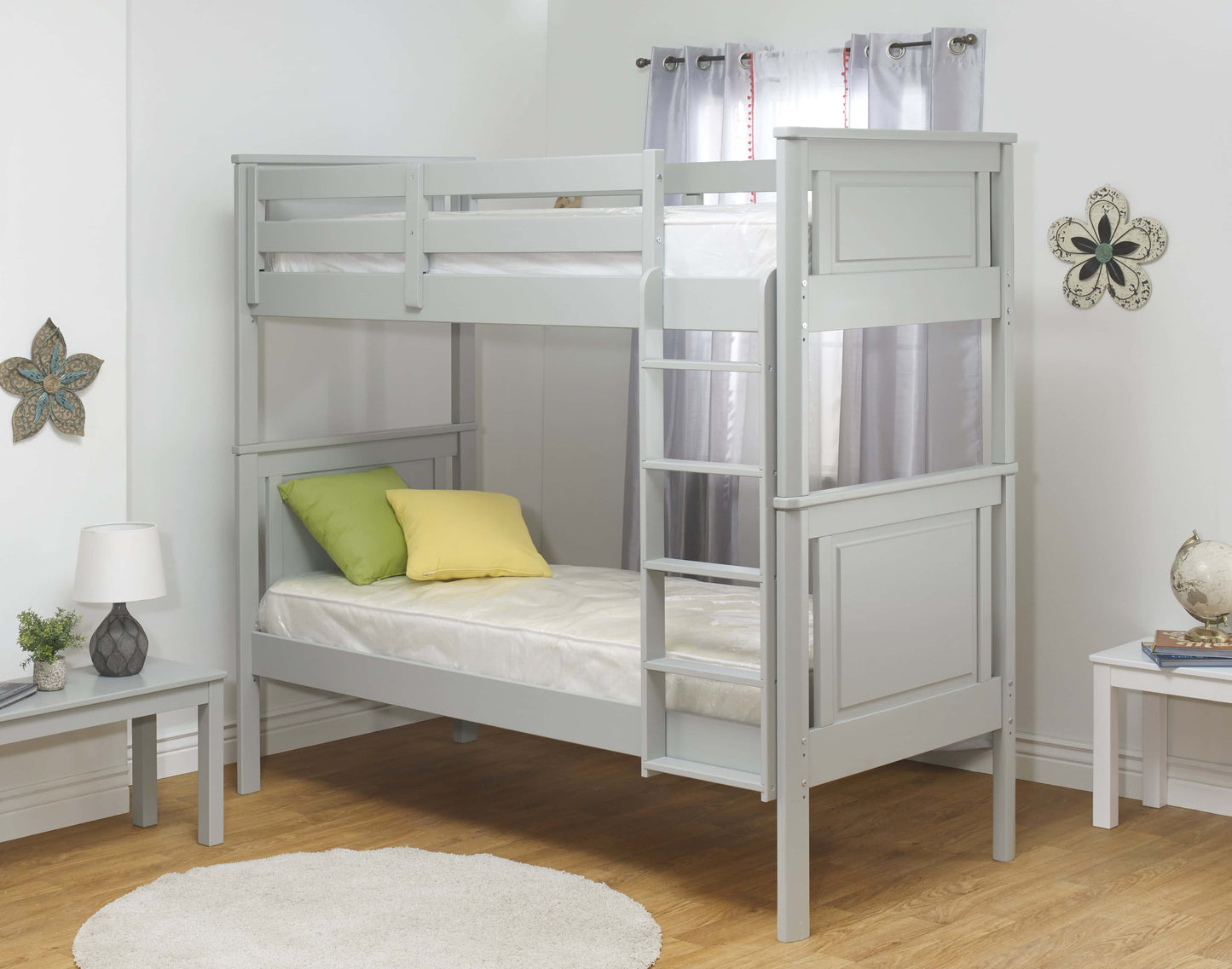 Bunk Bed - Model 302 - Lifestyle Image Inclined Side View of Bunk Bed Model 302 Gray
