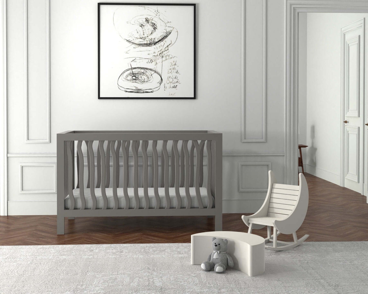 Branch 4 in 1 Convertible Crib - Lifestyle Image of 4 in 1 Convertible Crib Gray