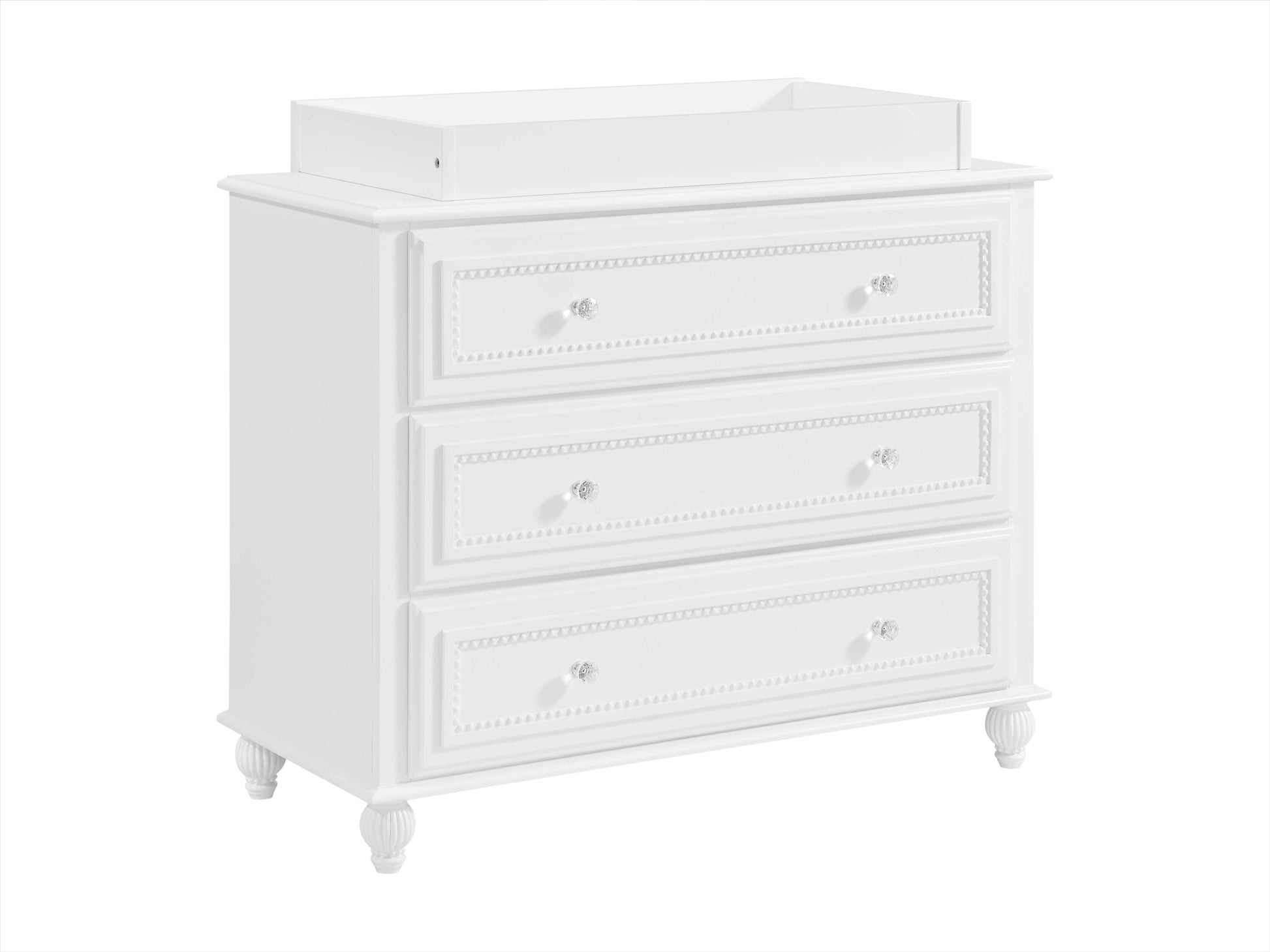 Briella 3 Drawer Dresser - Inclined Side View of Briella 3 Drawer Dresser White with Changing Topper on Top