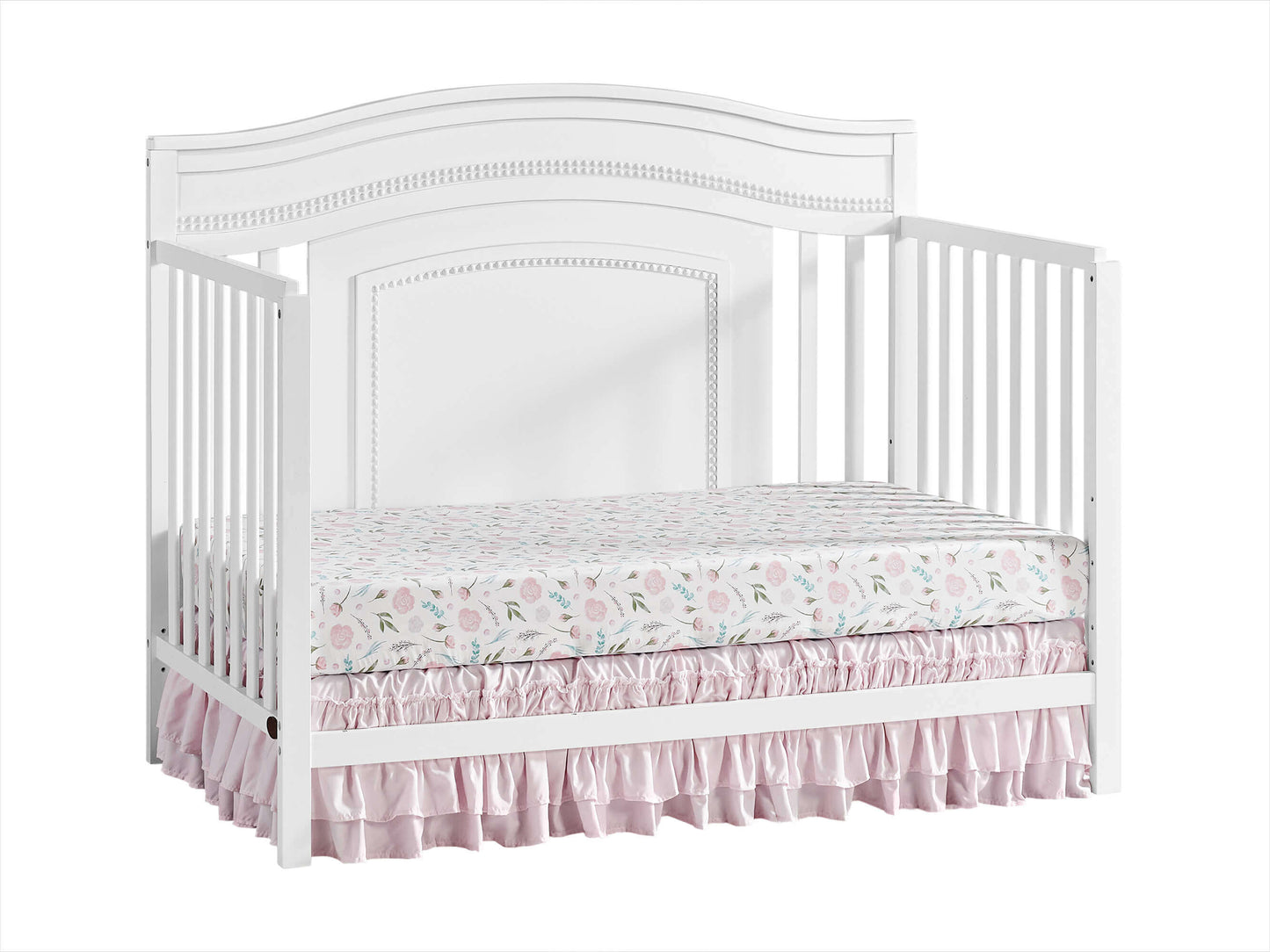 Briella 4 In 1 Convertible Crib - Inclined Side View of Briella Daybed White