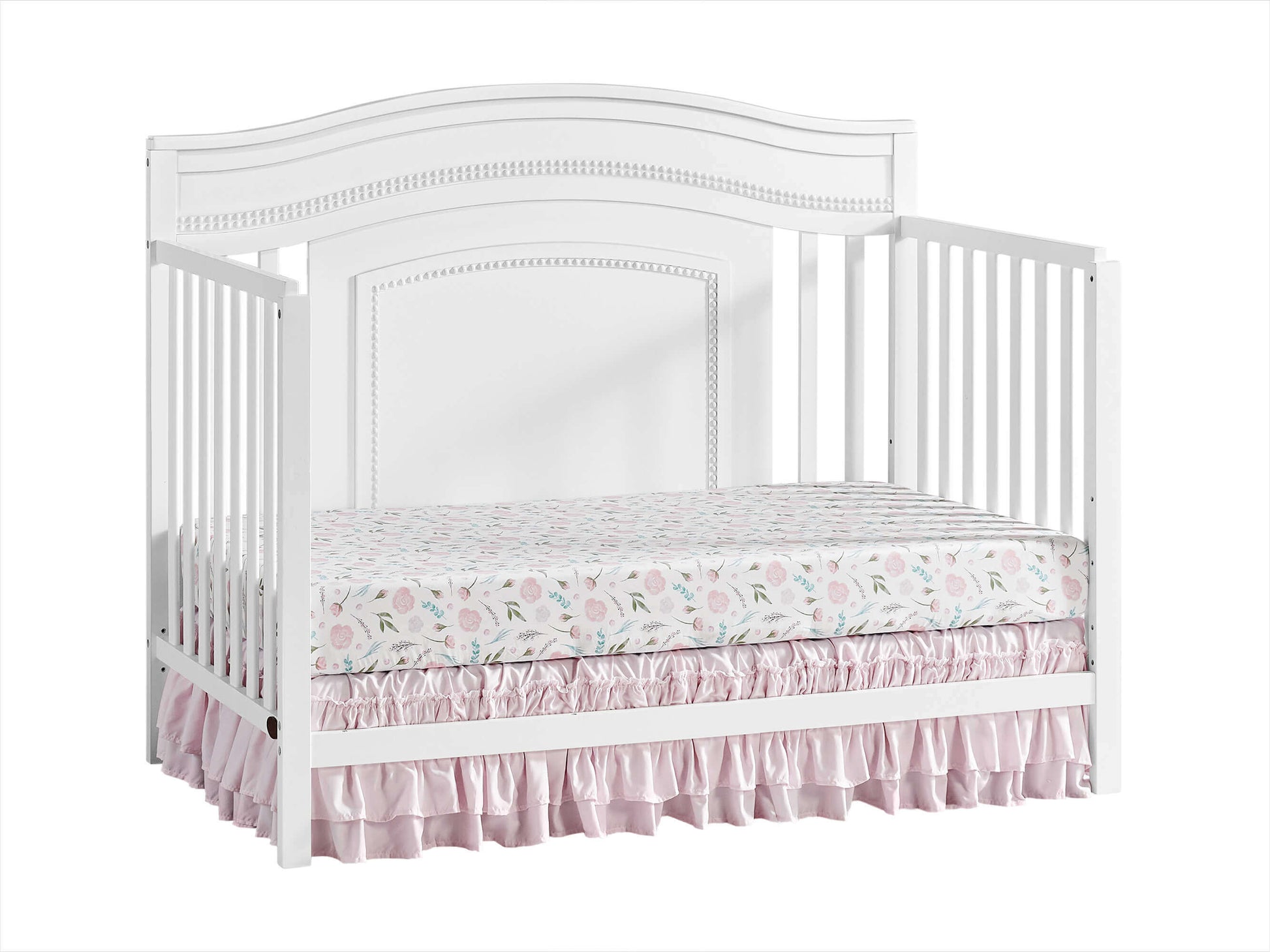 Briella 4 In 1 Convertible Crib - Inclined Side View of Briella Daybed White