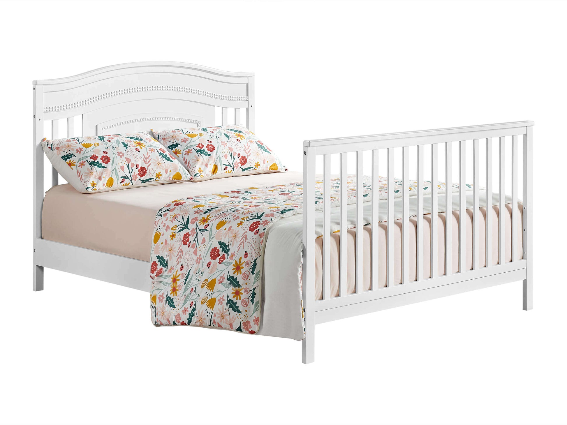 Briella 4 In 1 Convertible Crib - Inclined Side View of Briella Full Sized Crib White