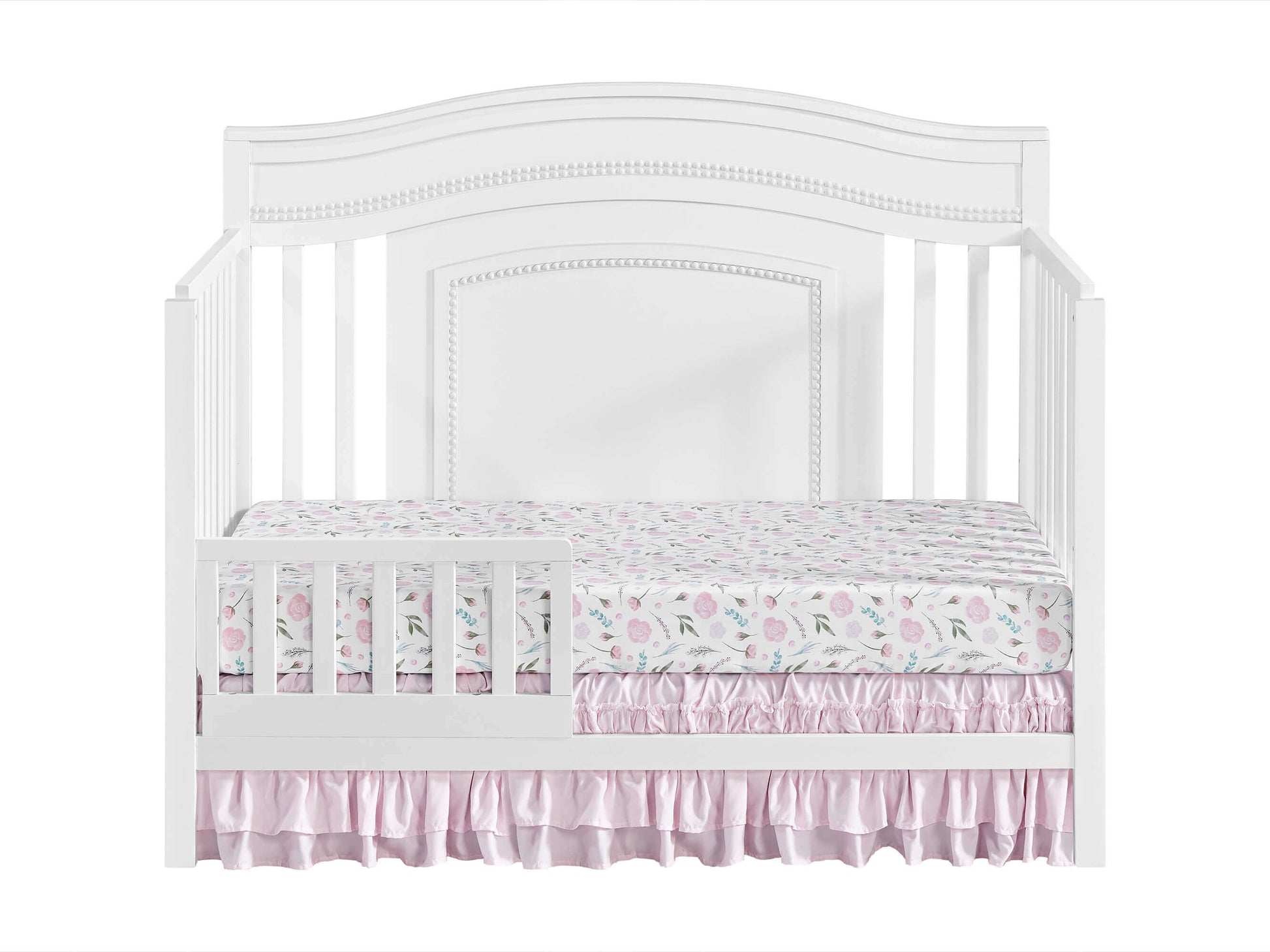 Briella 4 In 1 Convertible Crib - Front View of Briella 4 In 1 Convertible Crib White with Guard Rail