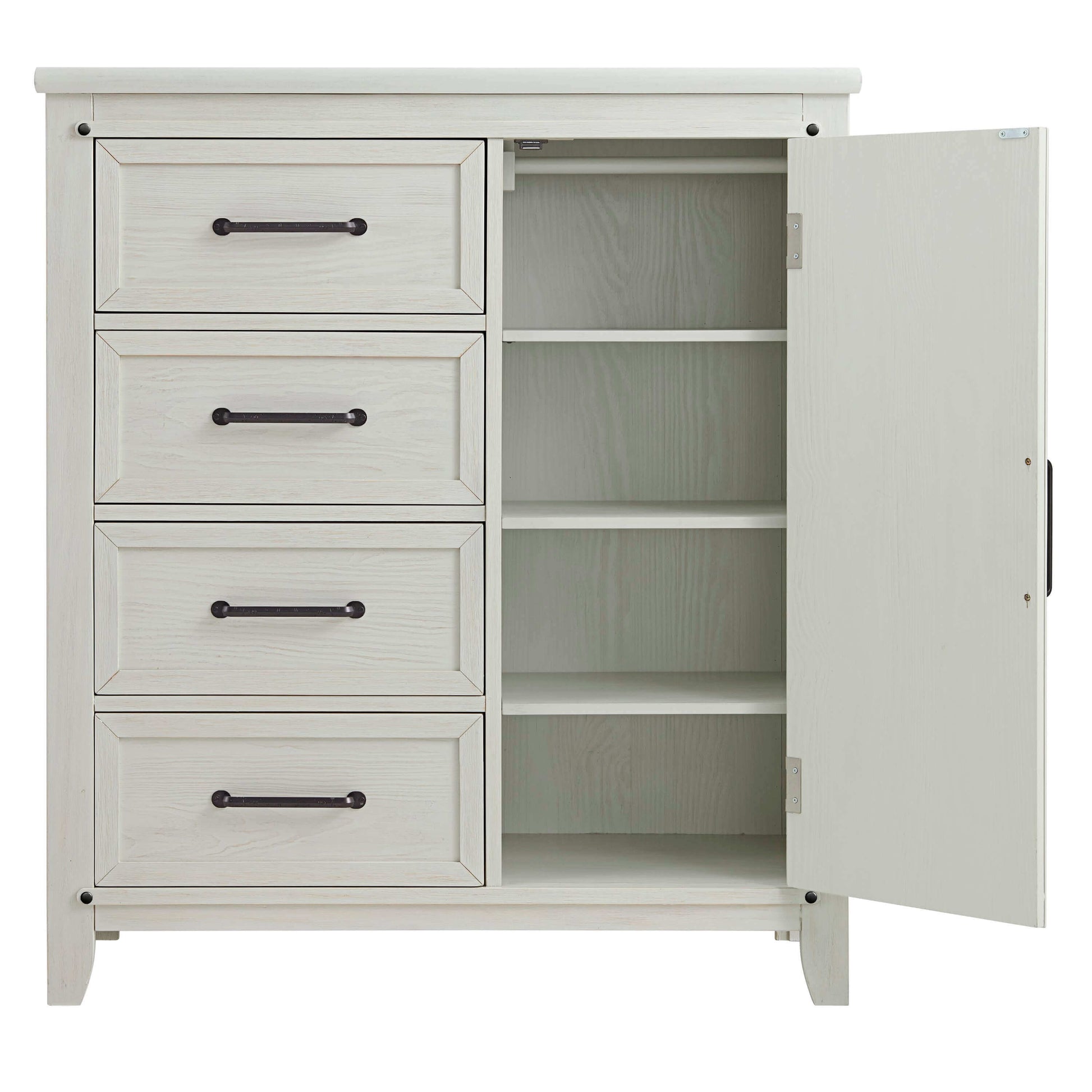 Ellison Chifferobe - Front View of Open Door Ellison Chifferobe Rustic White