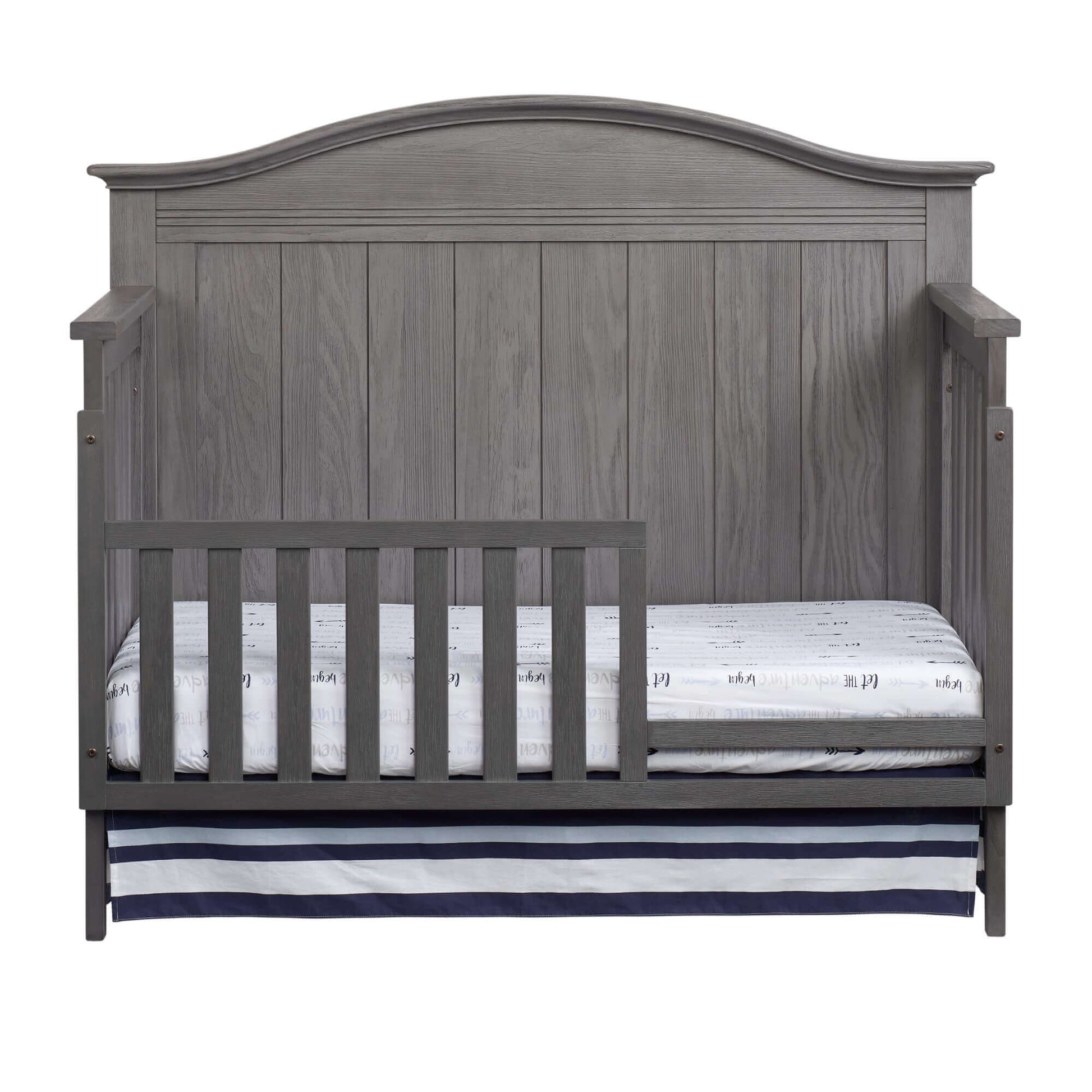 Chandler 4 In 1 Convertible Crib - Front View of Chandler 4 In 1 Convertible Crib Graphite Gray with Guard Rail