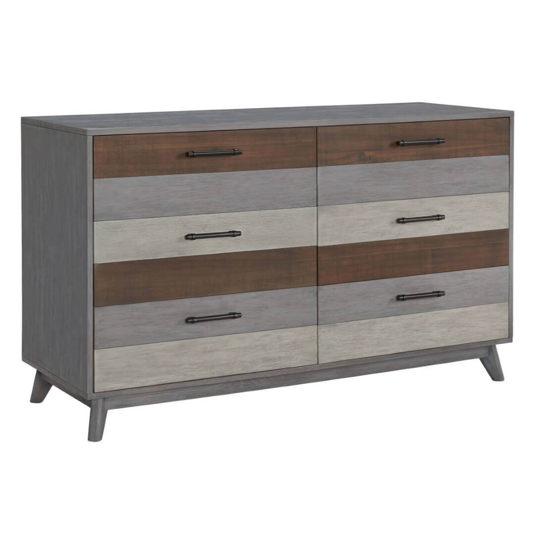 Cascade 6 Drawer Dresser - Inclined View of Cascade 6 Drawer Dresser Multi Tone Gray