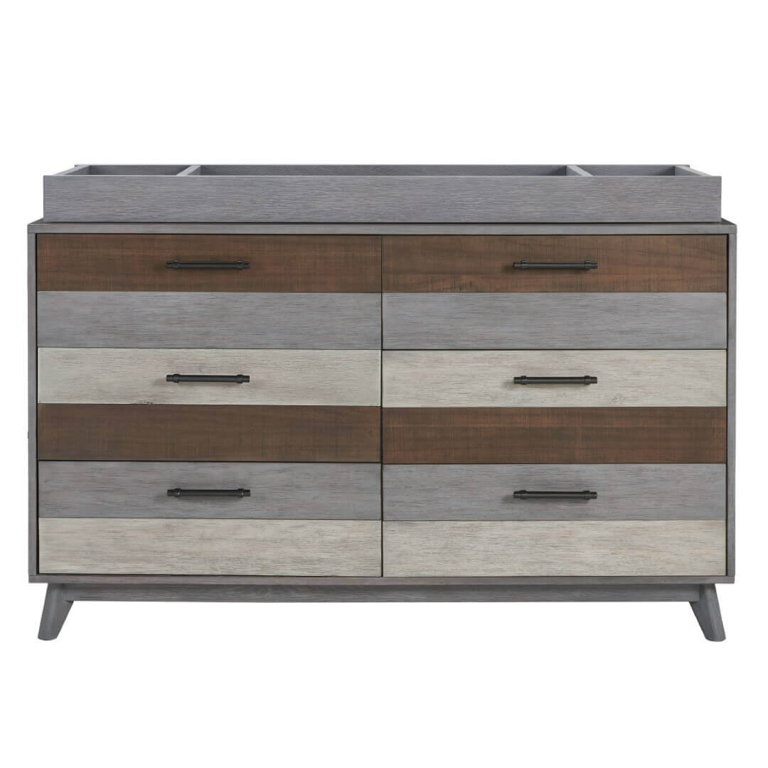 Cascade 6 Drawer Dresser - Front View of Cascade 6 Drawer Dresser Multi Tone Gray with Changing Topper
