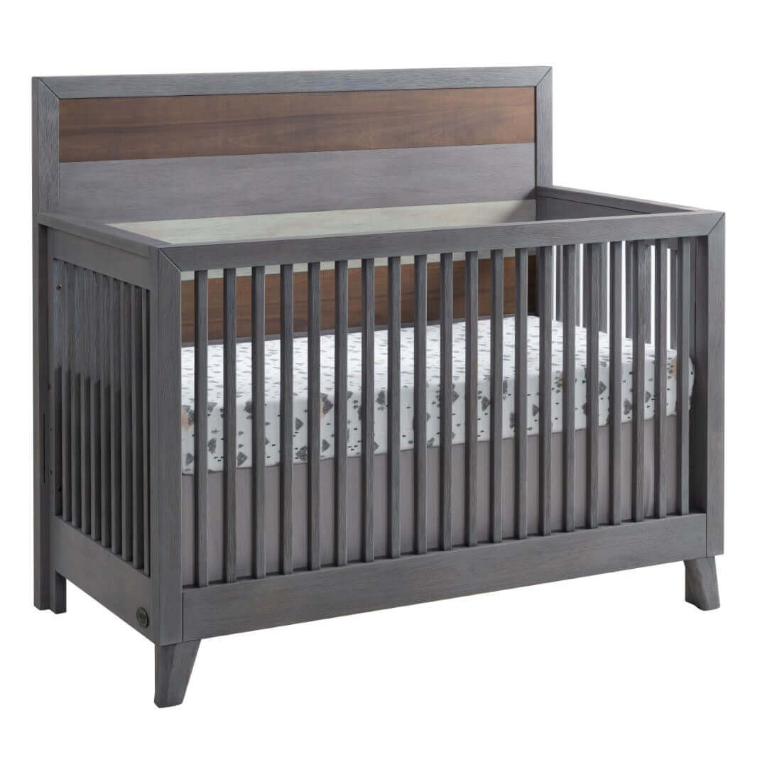 Cascade 4 In 1 Convertible Crib - Inclined Side View of Cascade 4 In 1 Convertible Crib Multi Tone Gray