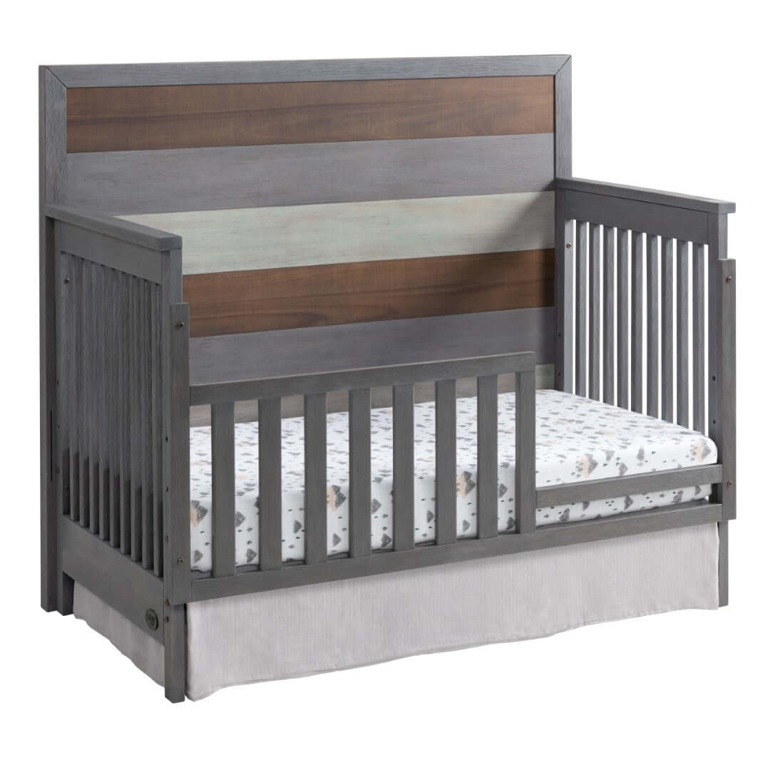 Cascade Guard Rail - Inclined Side View of Cascade Convertible Crib with Guard Rail Multi Tone Gray