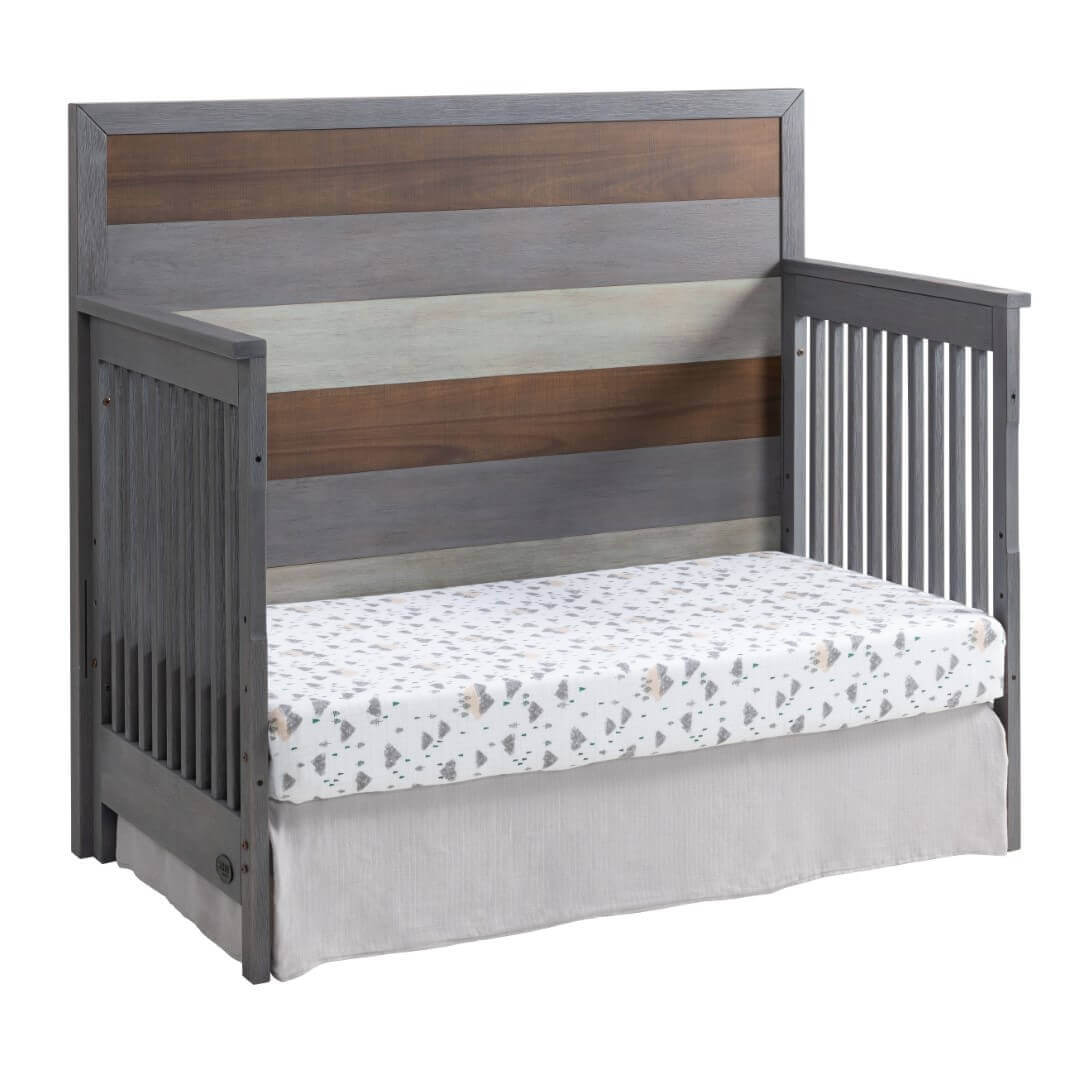 Cascade 4 In 1 Convertible Crib - Inclined Side View of Cascade Daybed Multi Tone Gray