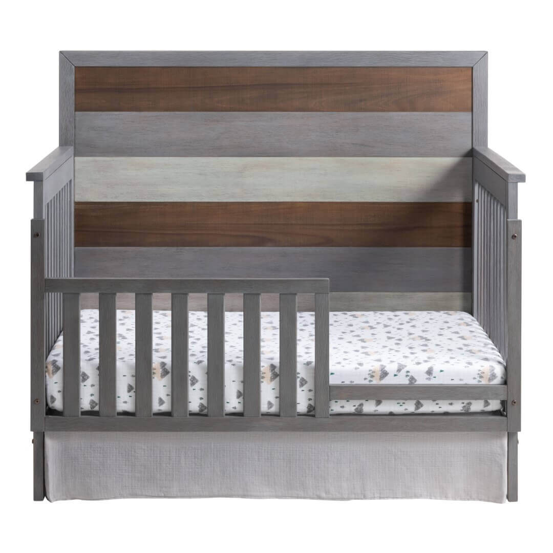 Cascade 4 In 1 Convertible Crib - Front View of Cascade 4 In 1 Convertible Crib Multi Tone Gray with Guard Rail