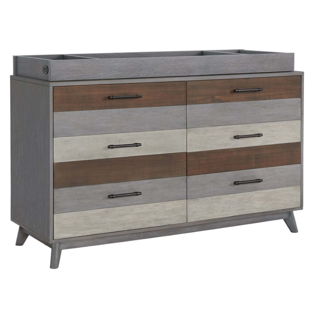 Cascade Night Stand - Inclined Side View of Cascade Changing Topper on Top of Cascade Night Stand Multi Tone Gray