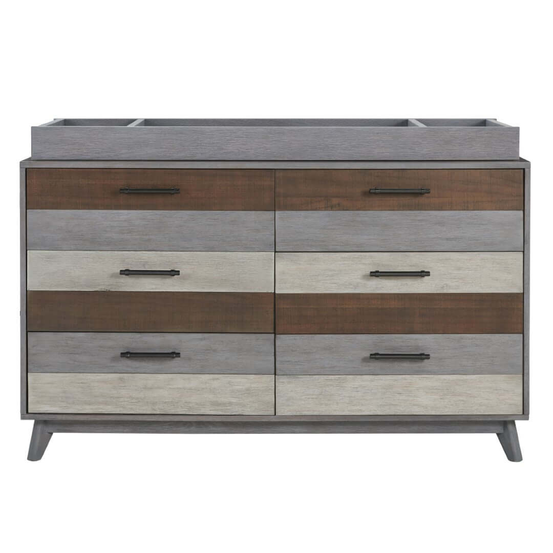 Cascade Night Stand - Front View of Cascade Changing Topper on Top of Cascade Night Stand Multi Tone Gray