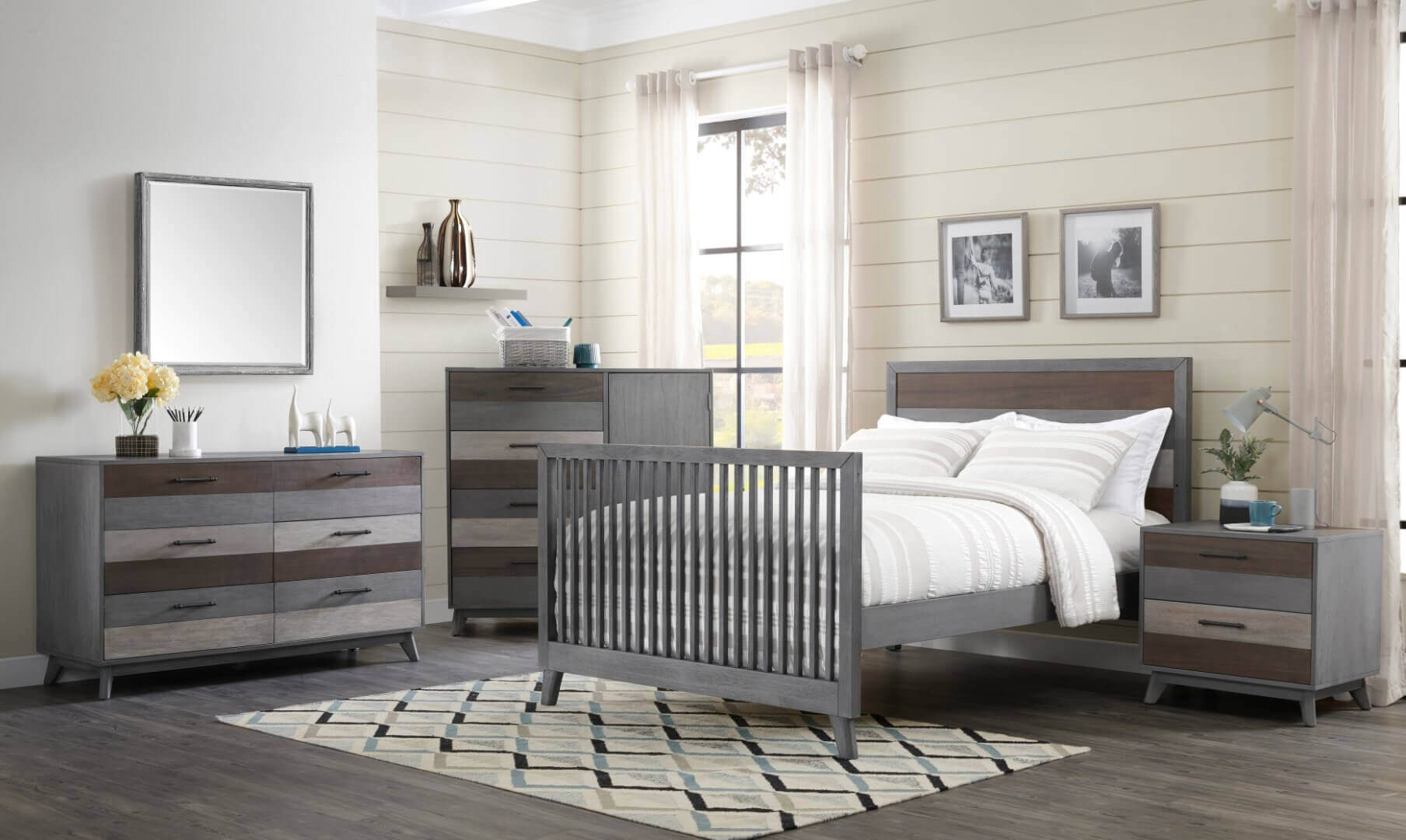 Cascade Night Stand - Lifestyle Image Inclined side View of Cascade Night Stand Multi Tone Gray