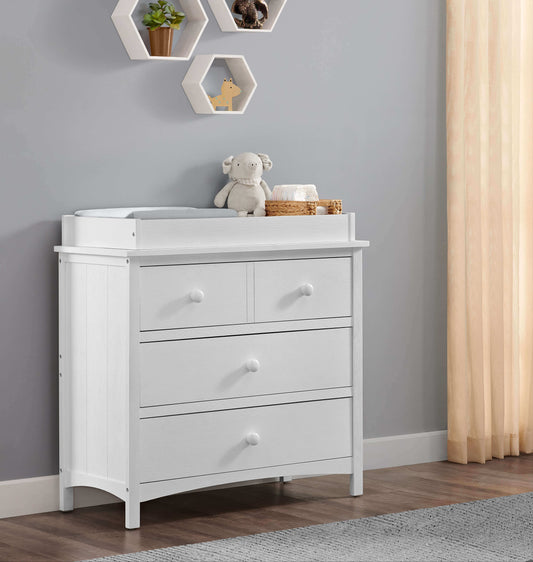 Montauk 3 Drawer Dresser- RTA - Lifestyle Image Inclined Side View of Montauk 3 Drawer Dresser Barn White