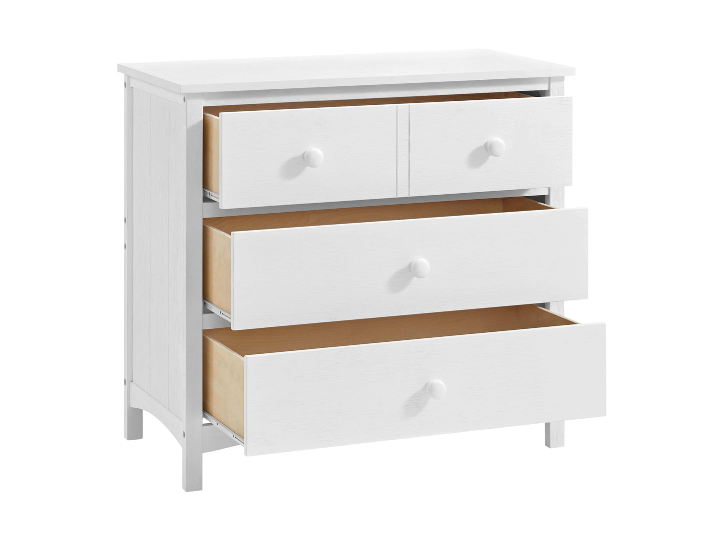 Castle Hill 3-Drawer Dresser - Inclined Side View of Open Drawer Castle Hill 3-Drawer Dresser White