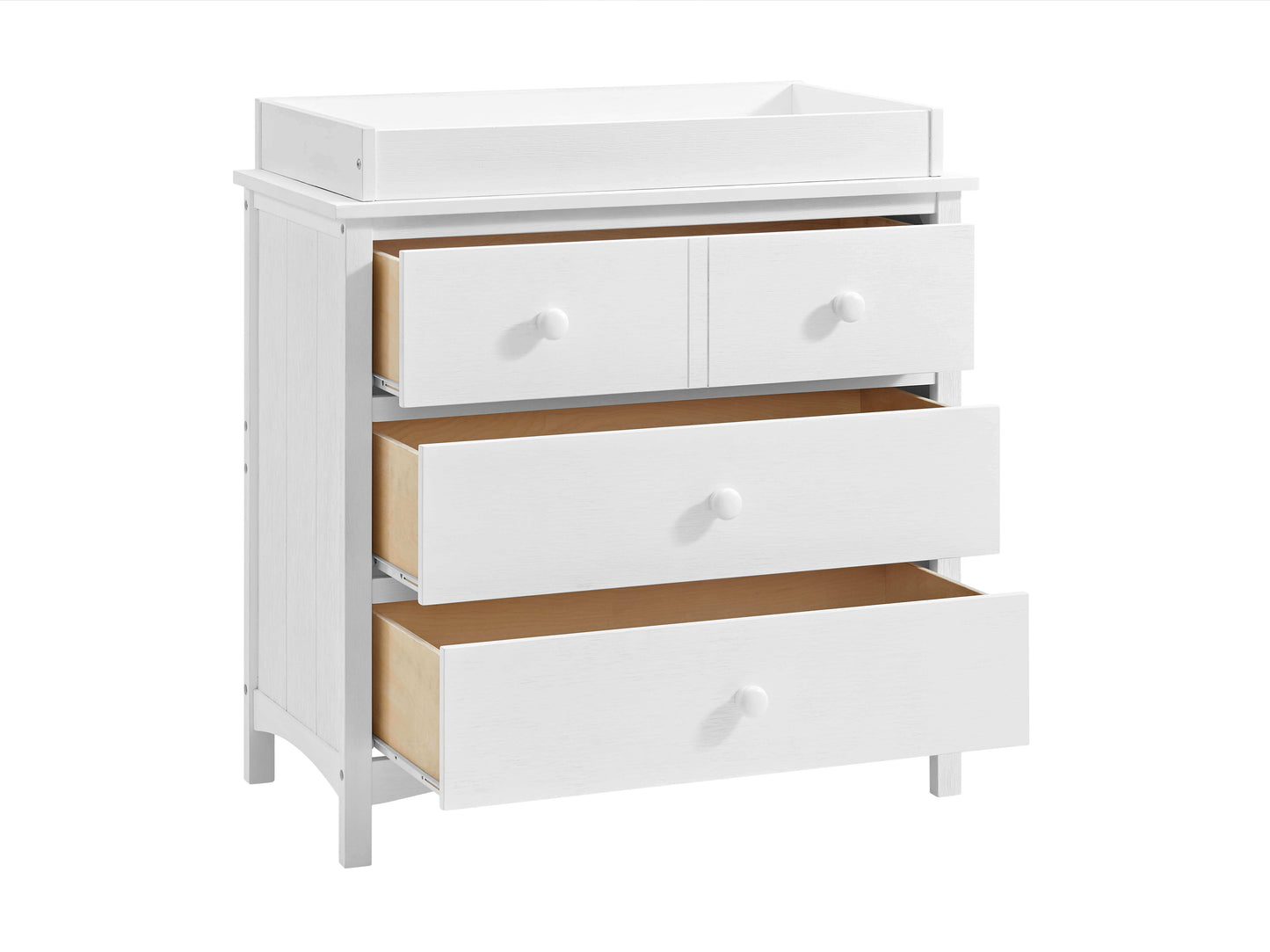 Castle Hill 3-Drawer Dresser - Inclined Side View of Open Drawer Castle Hill 3-Drawer Dresser White with Changing Topper