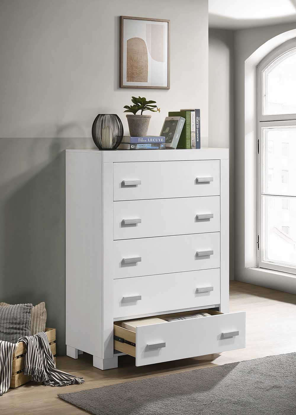 5 Drawer Chest - Lifestyle Image Inclined Side View of 5 Drawer Chest White