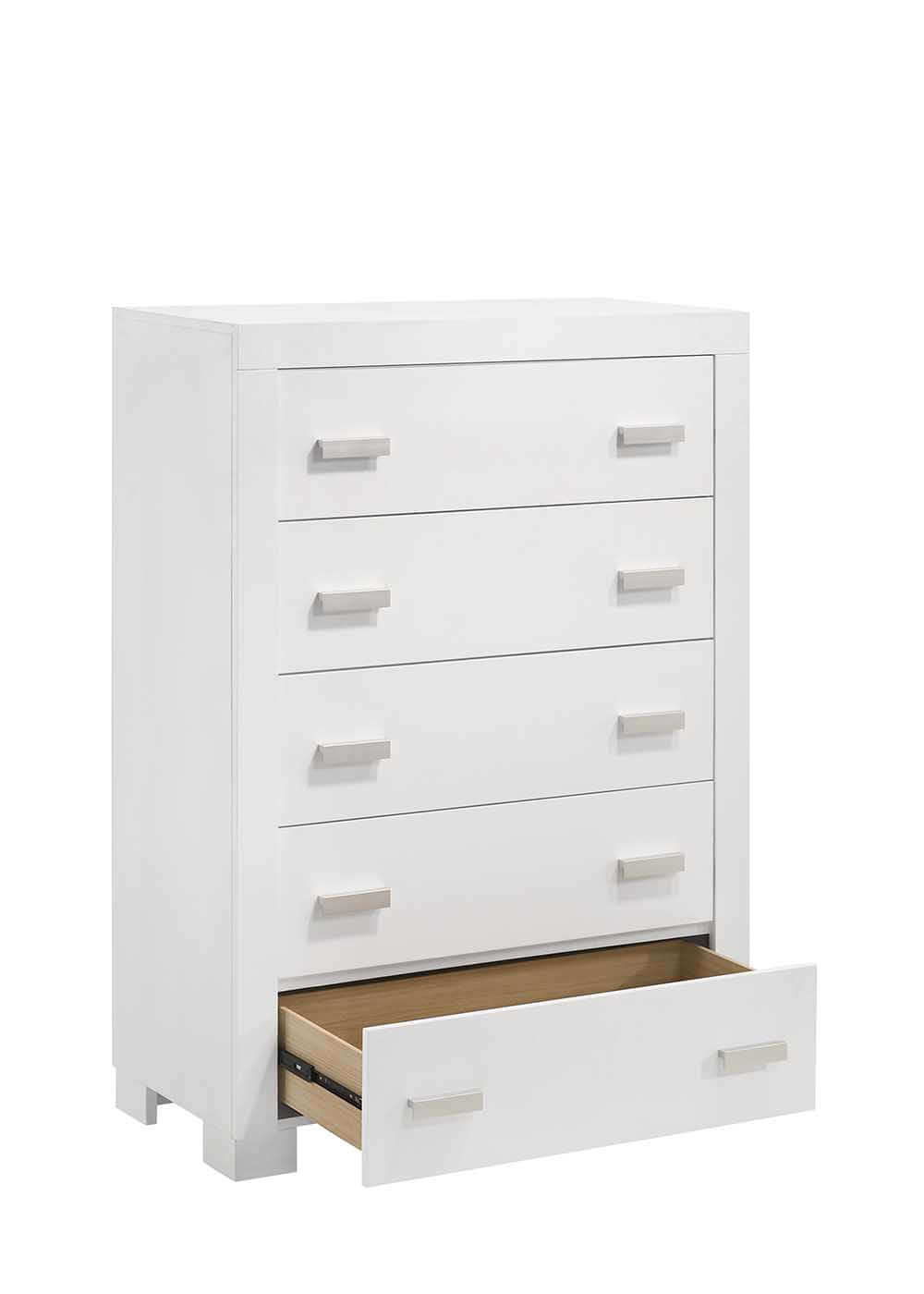 5 Drawer Chest - Inclined Side View of 5 Drawer Dresser with a Drawer Open White-1