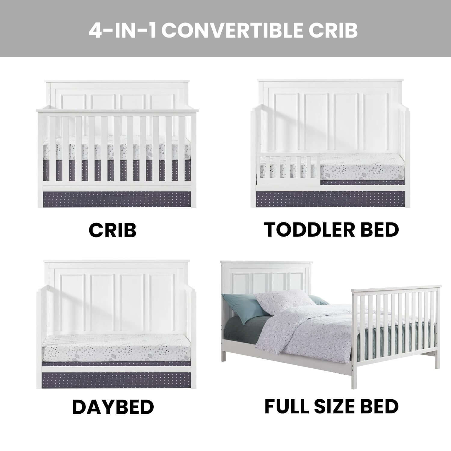 Bennett 4-in-1 Convertible Crib - Feature Image of Bennett 4-in-1 Convertible Crib Rustic White with Guard Rail