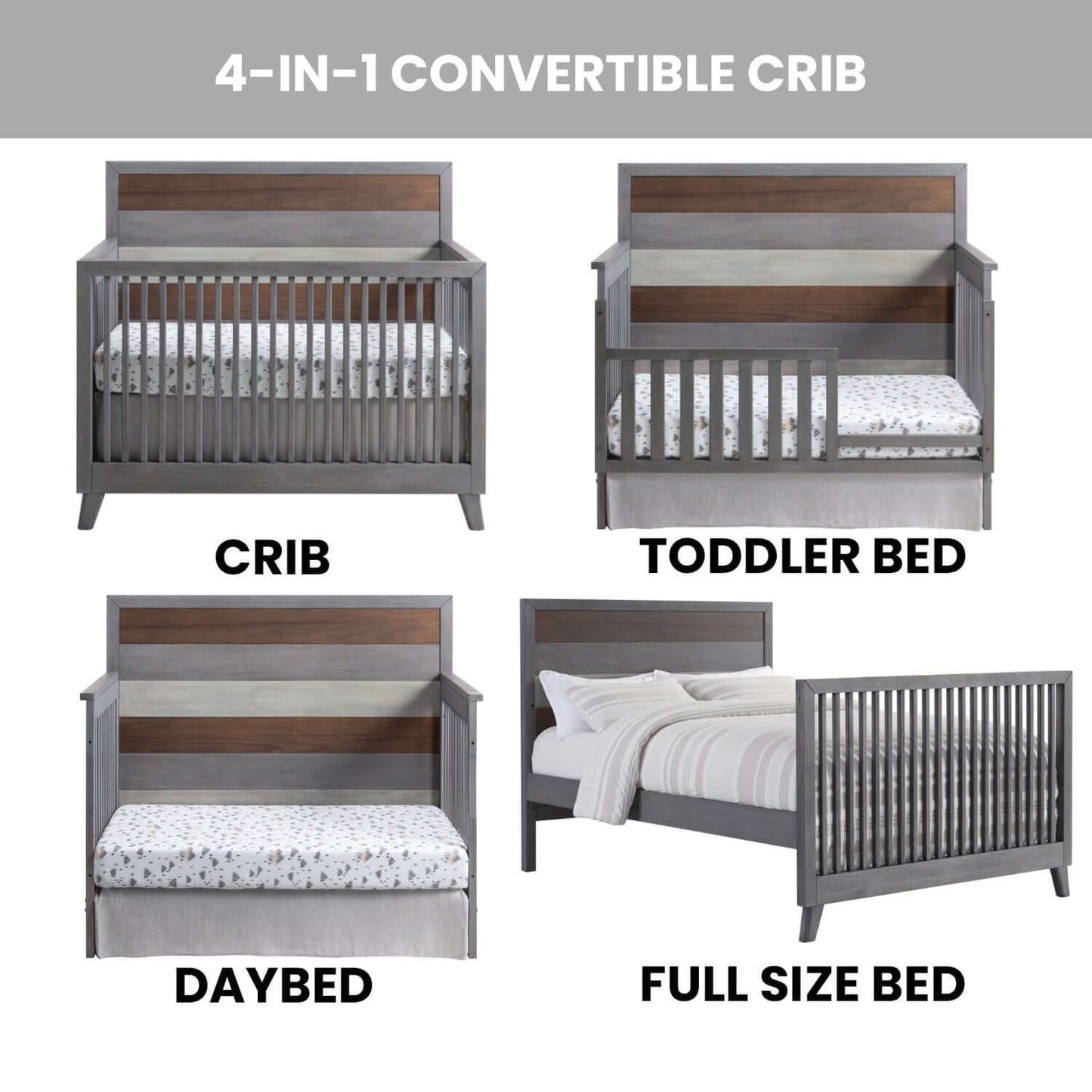 Cascade 4 In 1 Convertible Crib - Feature Image of Cascade 4 In 1 Convertible Crib Multi Tone Gray
