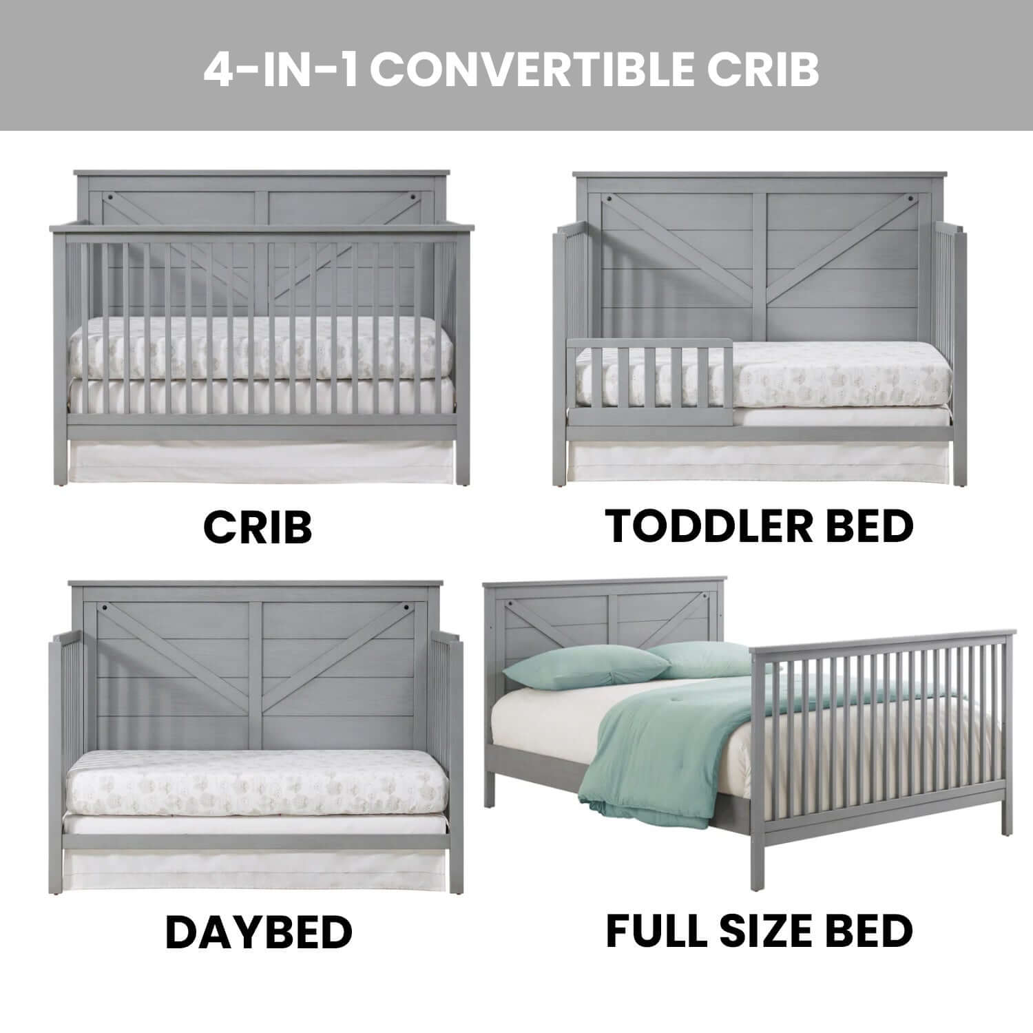 Montauk 4-in-1 Convertible Crib - Feature Image of Montauk 4-in-1 Convertible Crib Farmhouse Gray