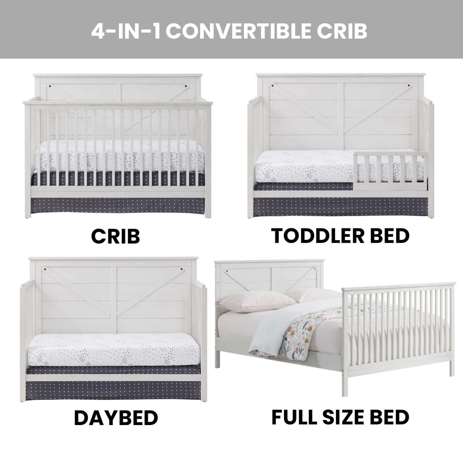 Montauk 4-in-1 Convertible Crib - Feature Image of Montauk 4-in-1 Convertible Crib Barn White