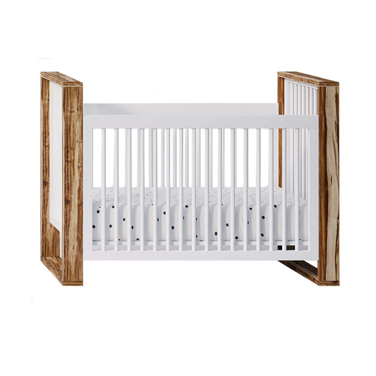 True Traditional 3 in 1 Crib - Side View of Traditional 3 in 1 Crib Acacia with Snow