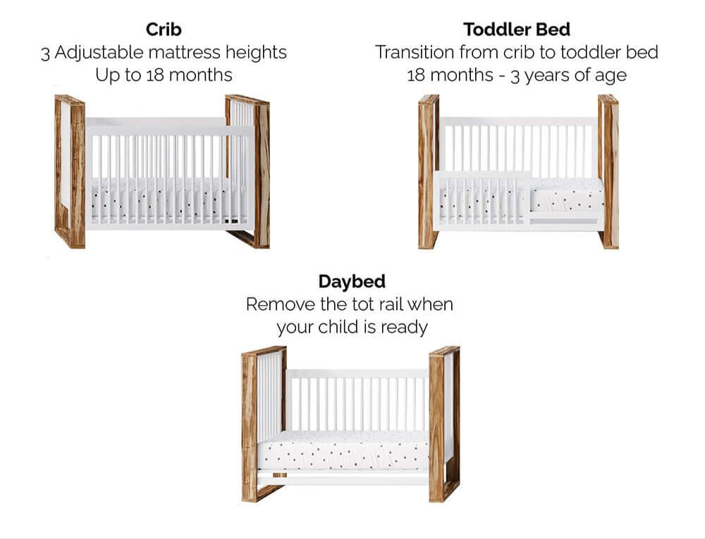 True Traditional 3 in 1 Crib - Feature Image of Traditional 3 in 1 Crib Acacia With Snow