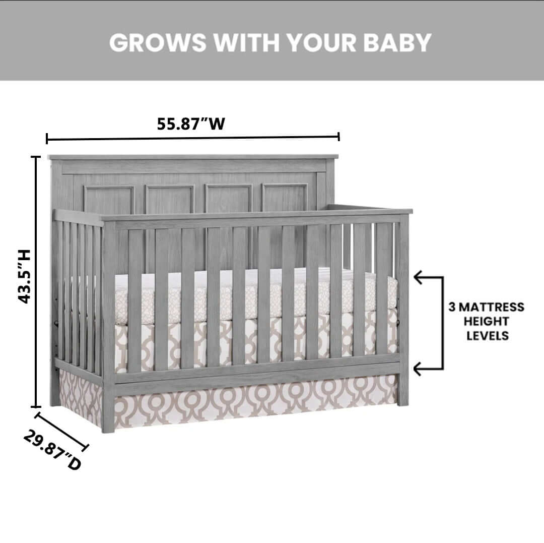 Bennett 4-in-1 Convertible Crib - Dimension Image of Bennett 4-in-1 Convertible Crib Rustic Gray