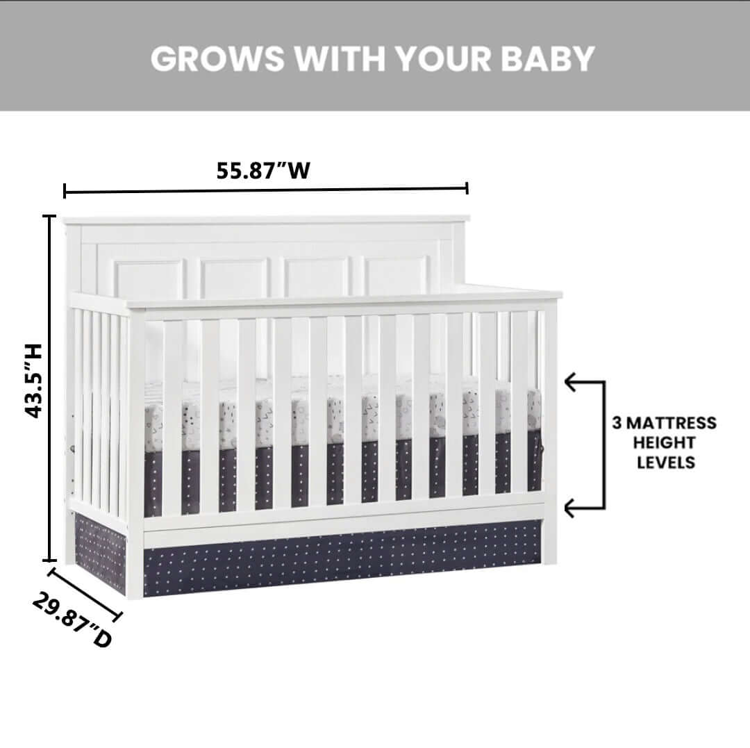 Bennett 4-in-1 Convertible Crib - Dimension Image of Bennett 4-in-1 Convertible Crib Rustic White