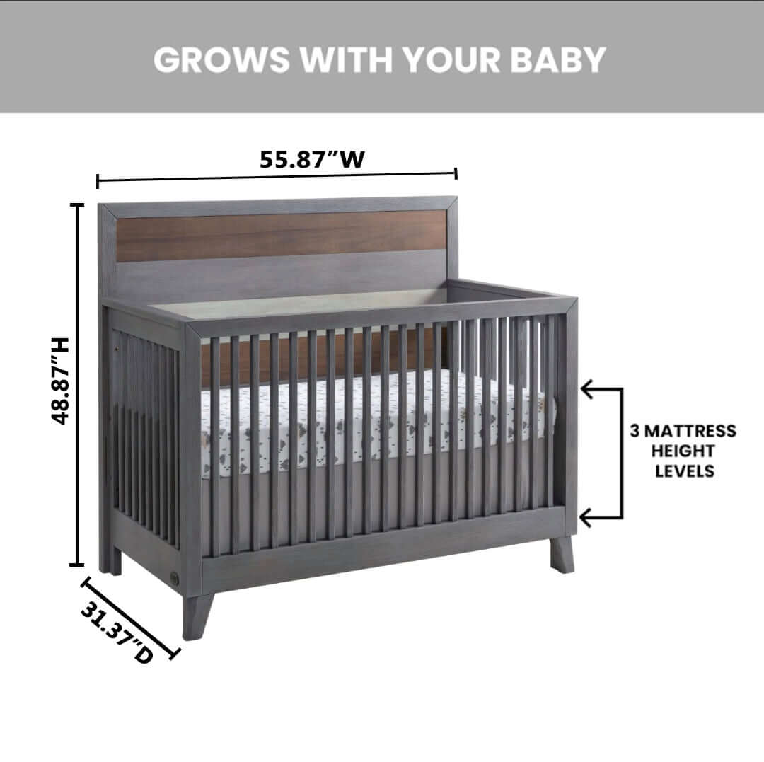 Cascade 4 In 1 Convertible Crib - Dimension Image of Cascade 4 In 1 Convertible Crib Multi Tone Gray