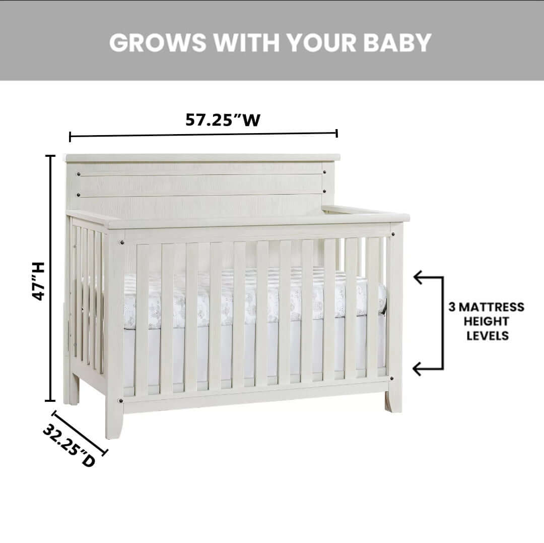 Ellison 4 In 1 Convertible Crib - Dimension Image of Ellison 4 In 1 Convertible Crib Rustic White