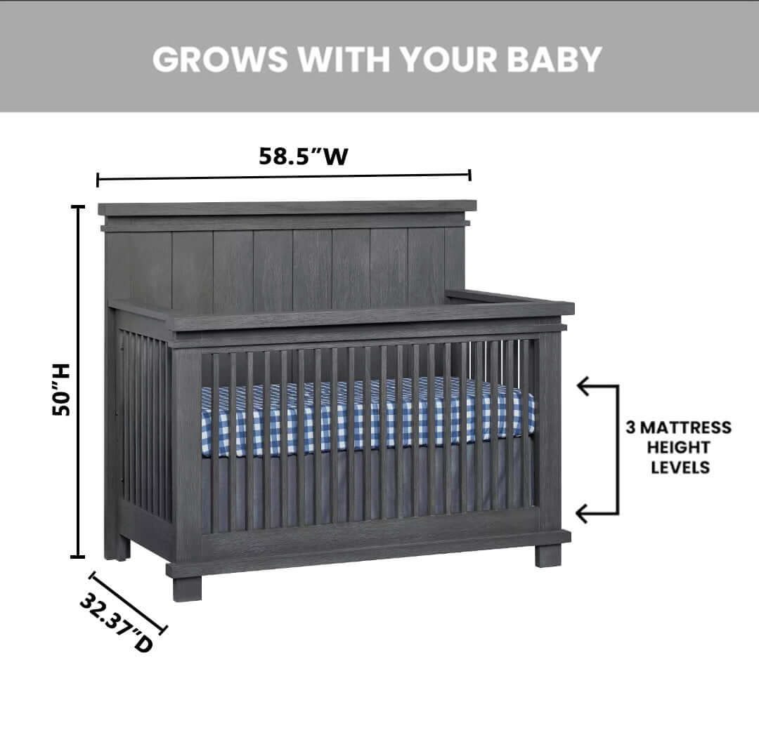 Hampton 4 In 1 Convertible Crib - Dimension Image of Hampton 4 In 1 Convertible Crib Canyon Gray