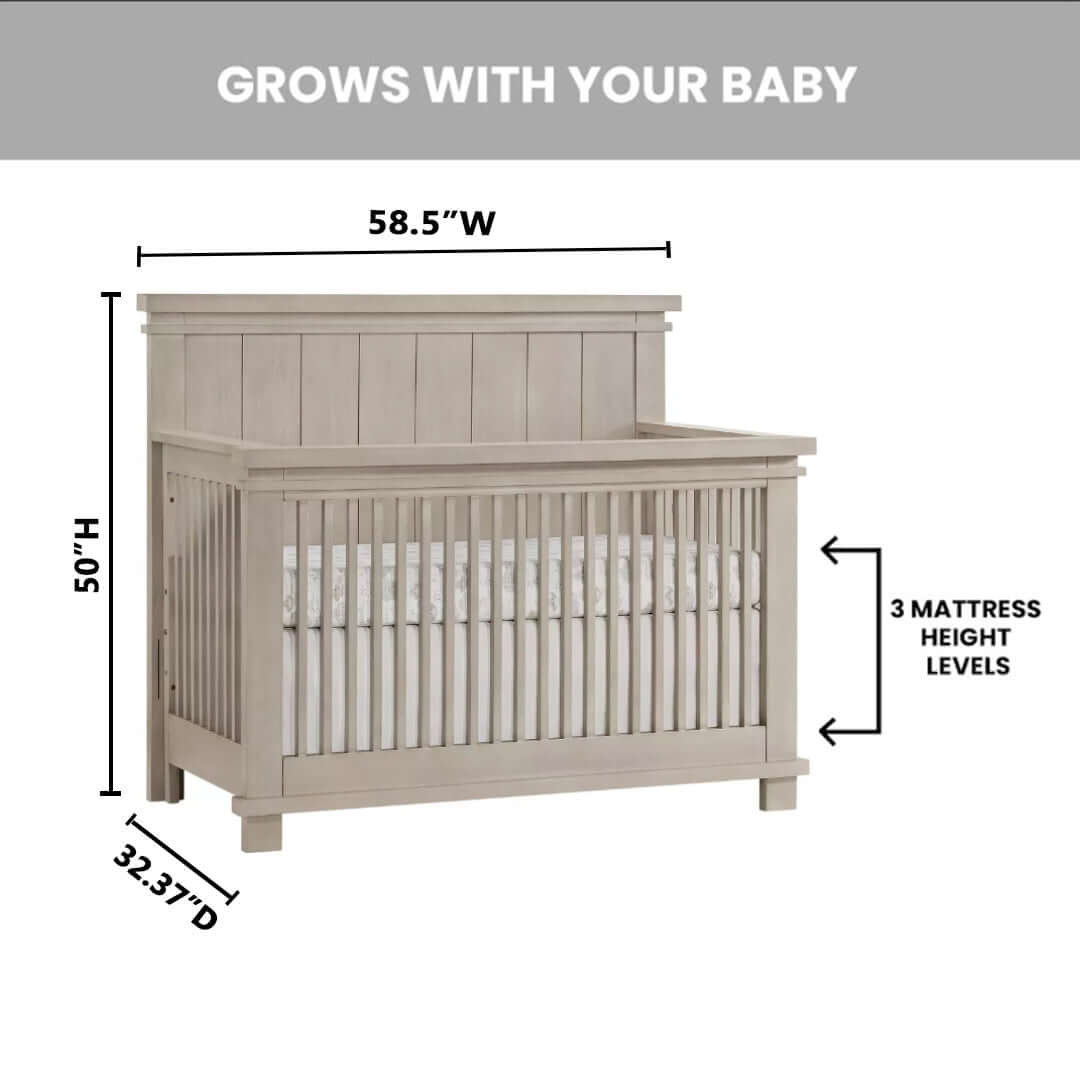 Hampton 4 In 1 Convertible Crib - Dimension Image of Hampton 4 In 1 Convertible Crib Stone Wash