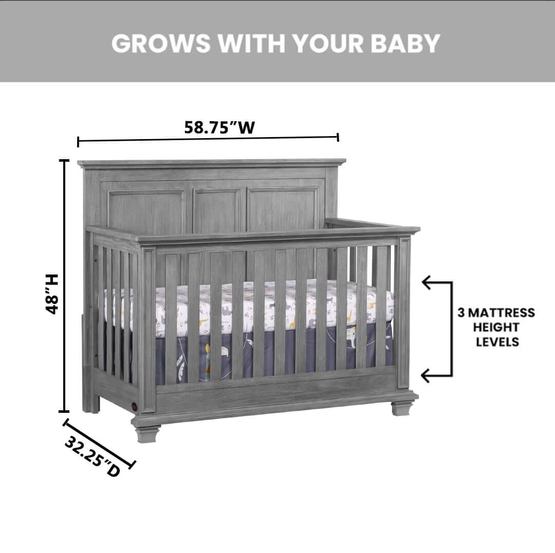 Kenilworth 4-in-1 Convertible Crib - Dimension Image of Kenilworth 4-in-1 Convertible Crib Graphite Gray
