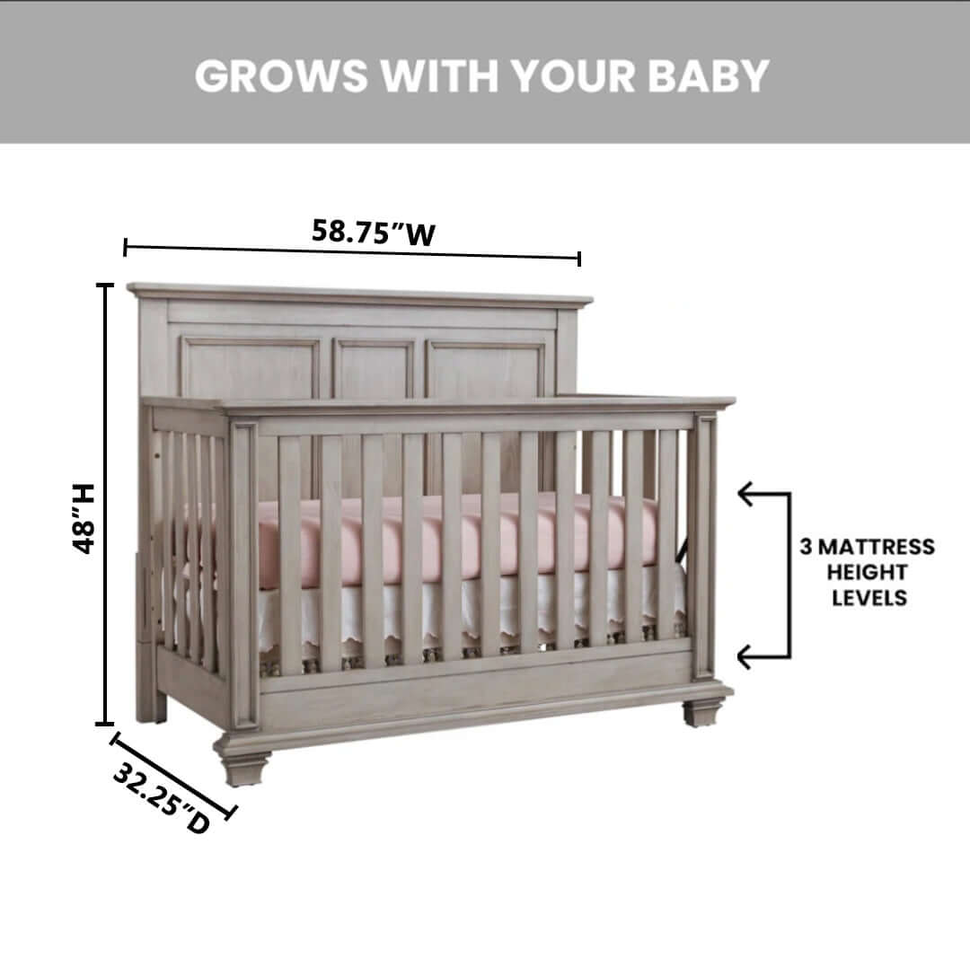 Kenilworth 4-in-1 Convertible Crib - Dimension Image of Kenilworth 4-in-1 Convertible Crib Stone Wash
