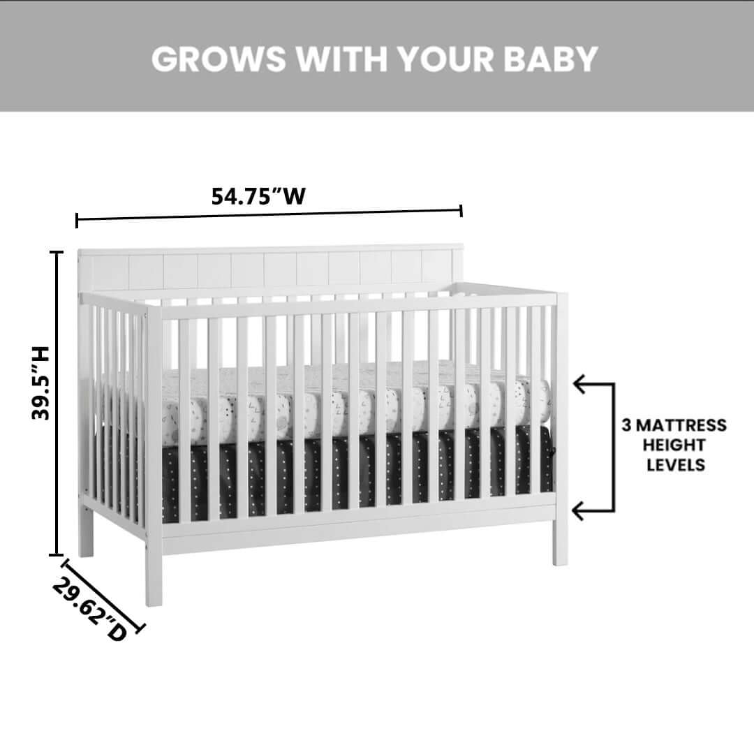 Logan 4-in-1 Convertible Crib - Dimension Image of Logan 4-in-1 Convertible Crib Snow White