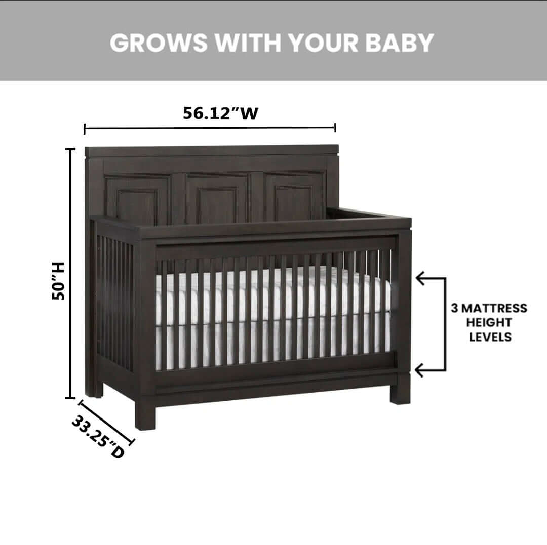 Manchester 4 In 1 Convertible Crib - Dimension Image of Manchester 4 In 1 Convertible Crib Black Iron