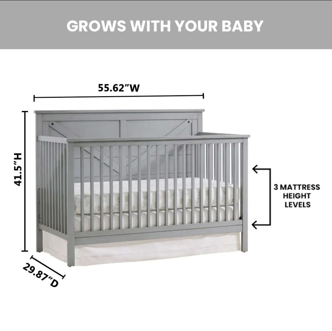 Montauk 4-in-1 Convertible Crib - Dimension Image of Montauk 4-in-1 Convertible Crib Farmhouse Gray