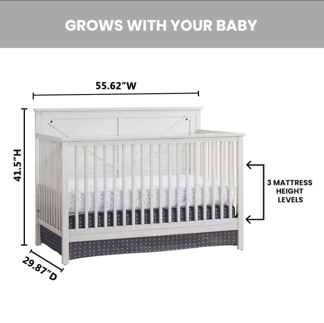 Montauk 4-in-1 Convertible Crib - Dimension Image of Montauk 4-in-1 Convertible Crib Barn White