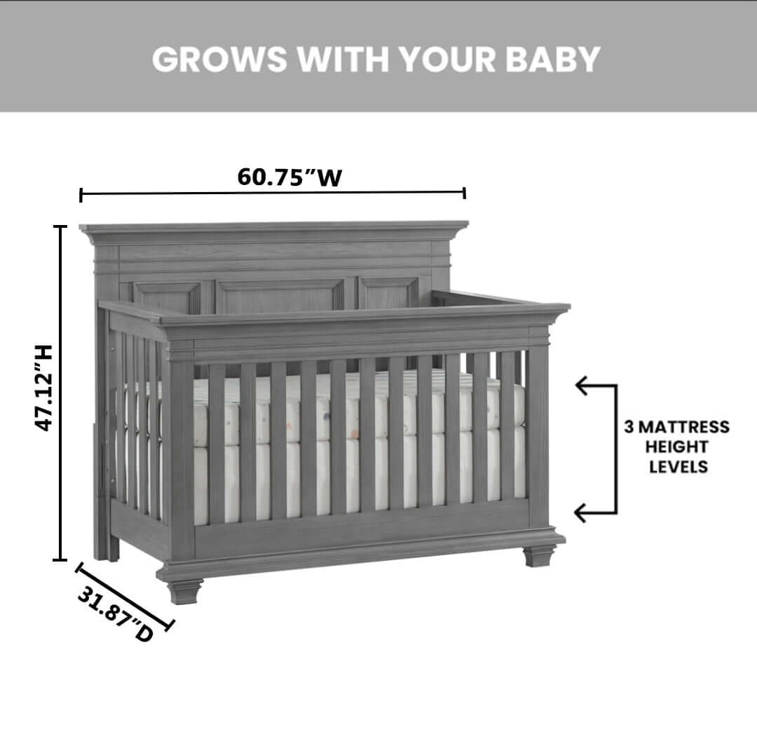 Weston 4 In 1 Convertible Crib - Dimension Image of Weston 4 In 1 Convertible Crib Graphite Gray